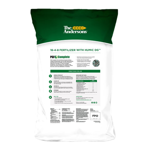 The Andersons PGF Complete 16-4-8 fertilizer granules close-up highlights uniform particle size for consistent feeding.