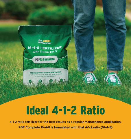 The Andersons PGF Complete 16-4-8 image shows nitrogen-release timing for steady feeding.