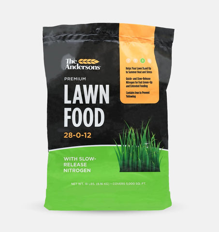 The Andersons Premium Lawn Food bag front with 28-0-12 formula for quick greenup