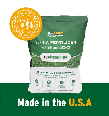 Package corner displays the 16-4-8 ratio for lawn care.