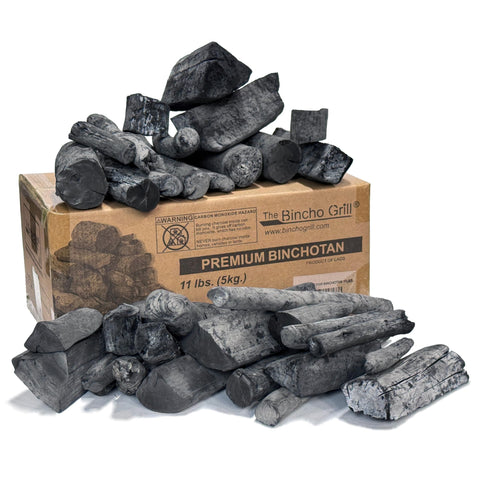 The Bincho Grill Binchotan charcoal 11 lbs packaging for premium grilling.