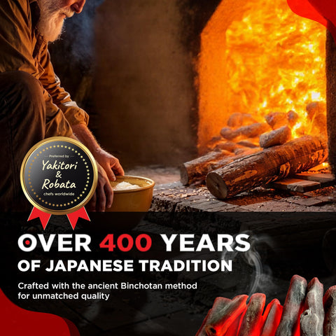 The Bincho Grill binchotan charcoal embers glow evenly for uniform sear.