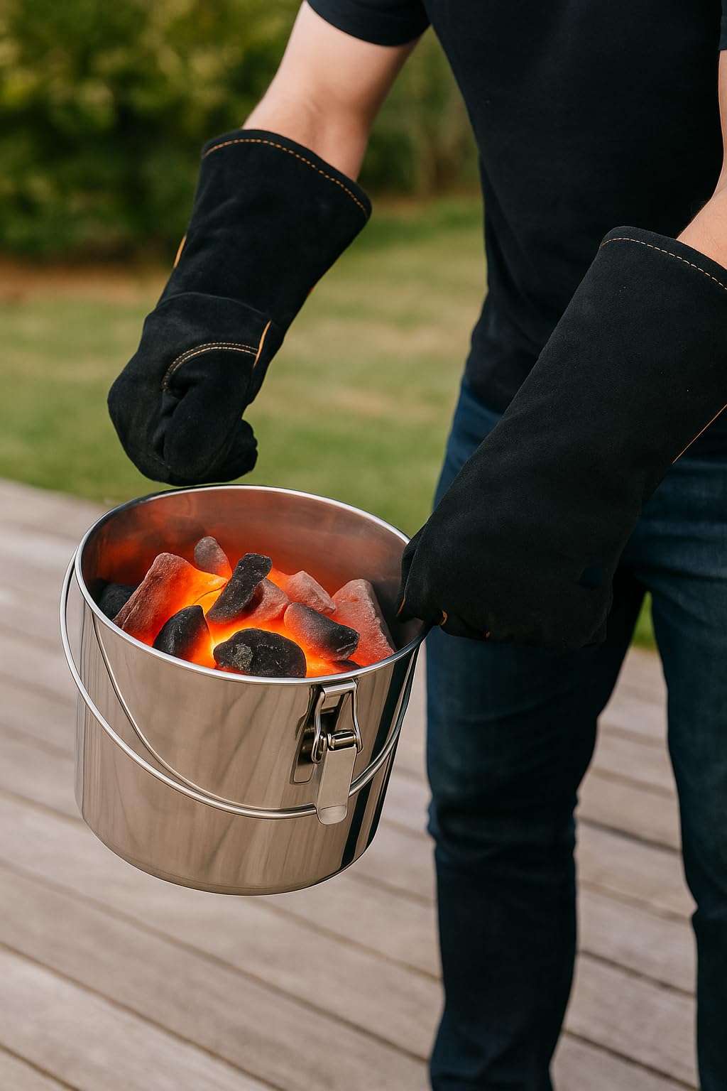 The Bincho Grill Charcoal Saver locking latches seal tightly, reducing ash spills.