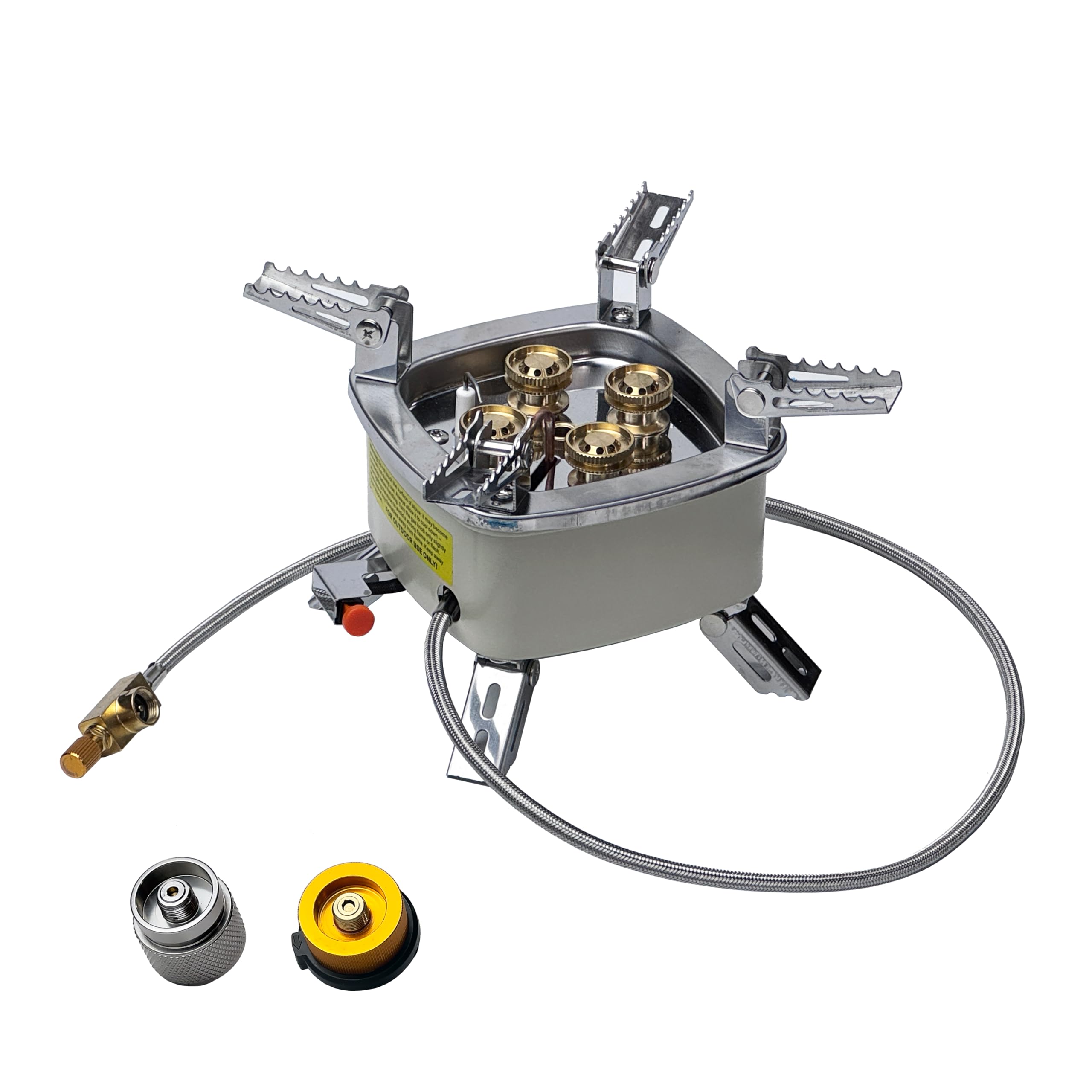 The Bincho Grill four-head gas stove fully assembled for outdoor cooking