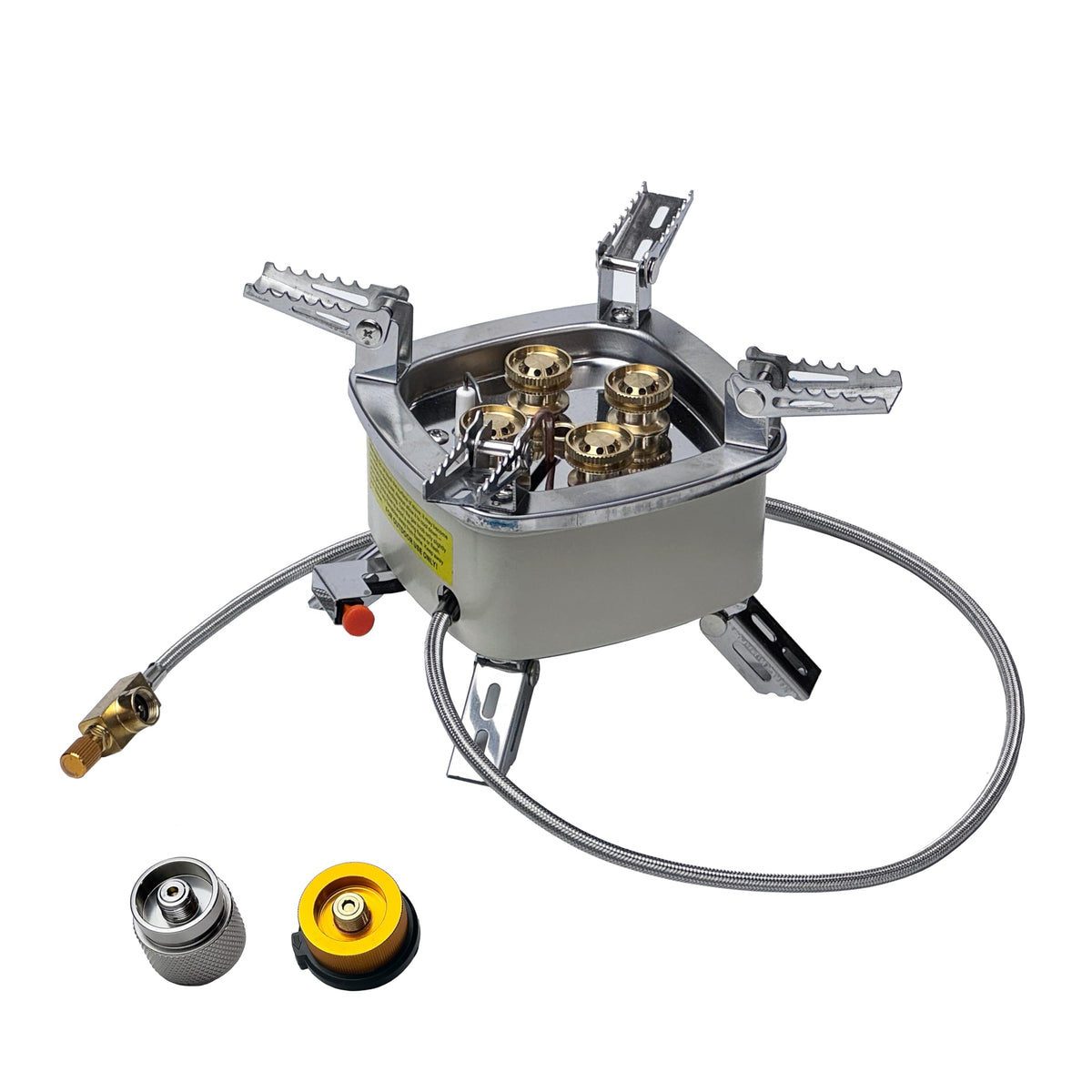 The Bincho Grill four-head gas stove fully assembled for outdoor cooking