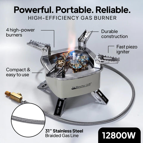 The Bincho Grill with Piezo ignition enabling instant start for camp cooking