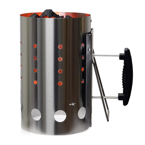 The Bincho Grill chimney starter front view showing durable, rust-resistant stainless steel.
