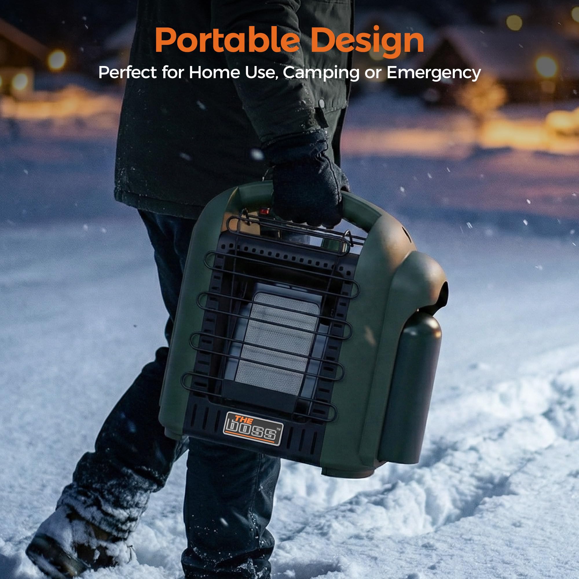 THE BOSS propane heater LED light adds ambient glow during night outdoor use