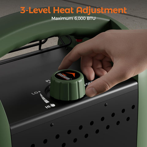 THE BOSS propane heater portable design shows easy carry for camping and decks
