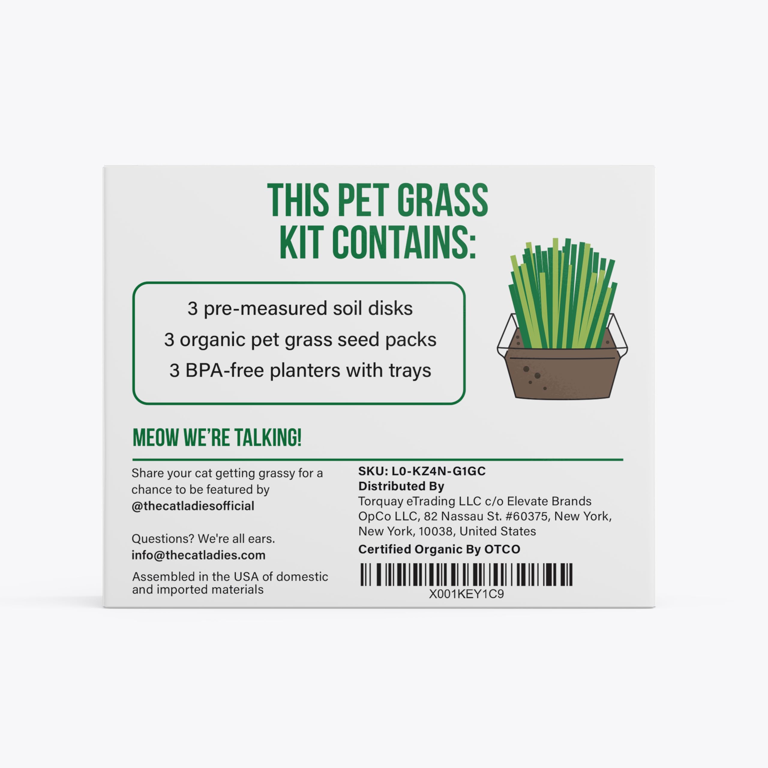 The Cat Ladies gift-ready cat grass kit, perfect for cat lovers.