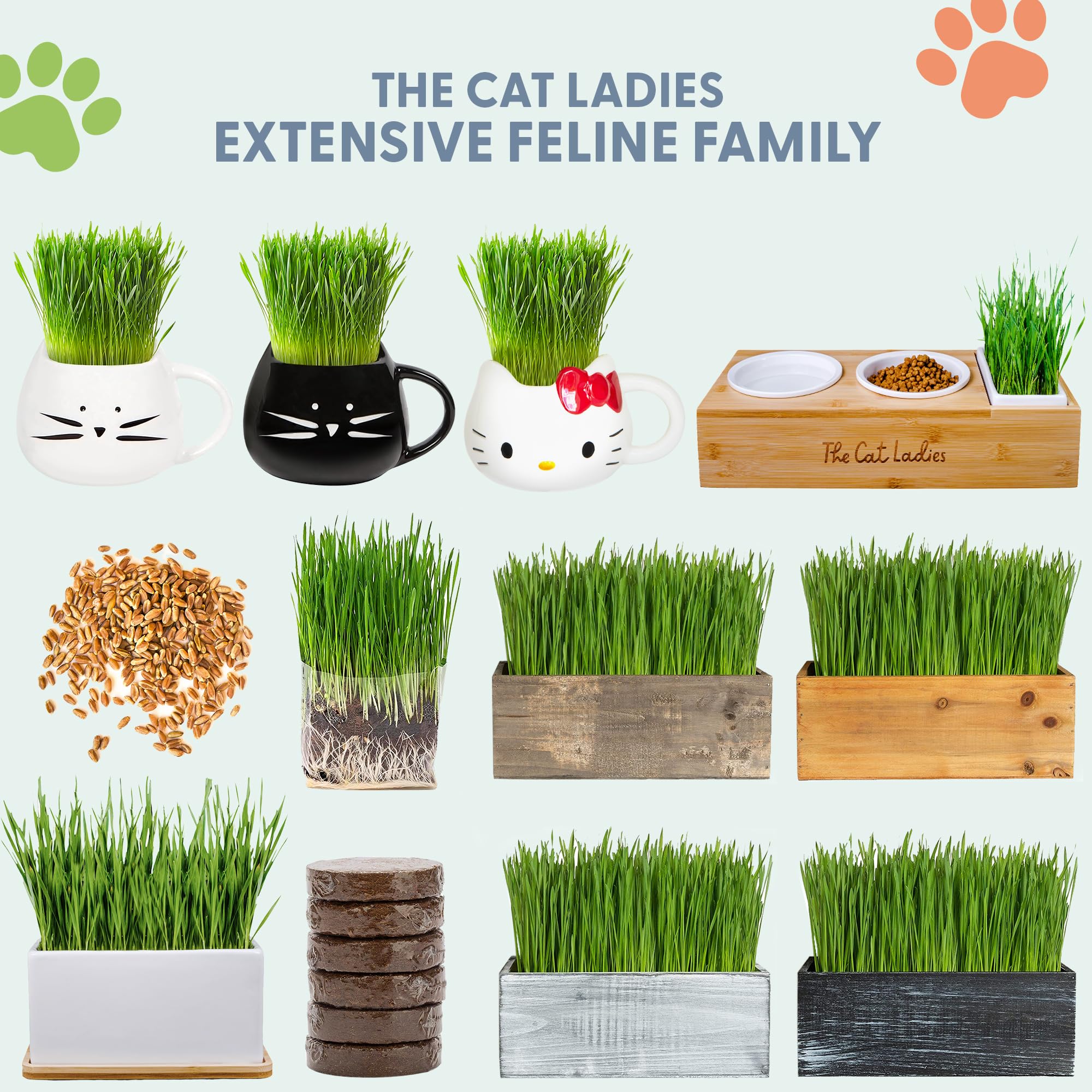 The Cat Ladies gift-ready cat grass kit for cat moms and homes