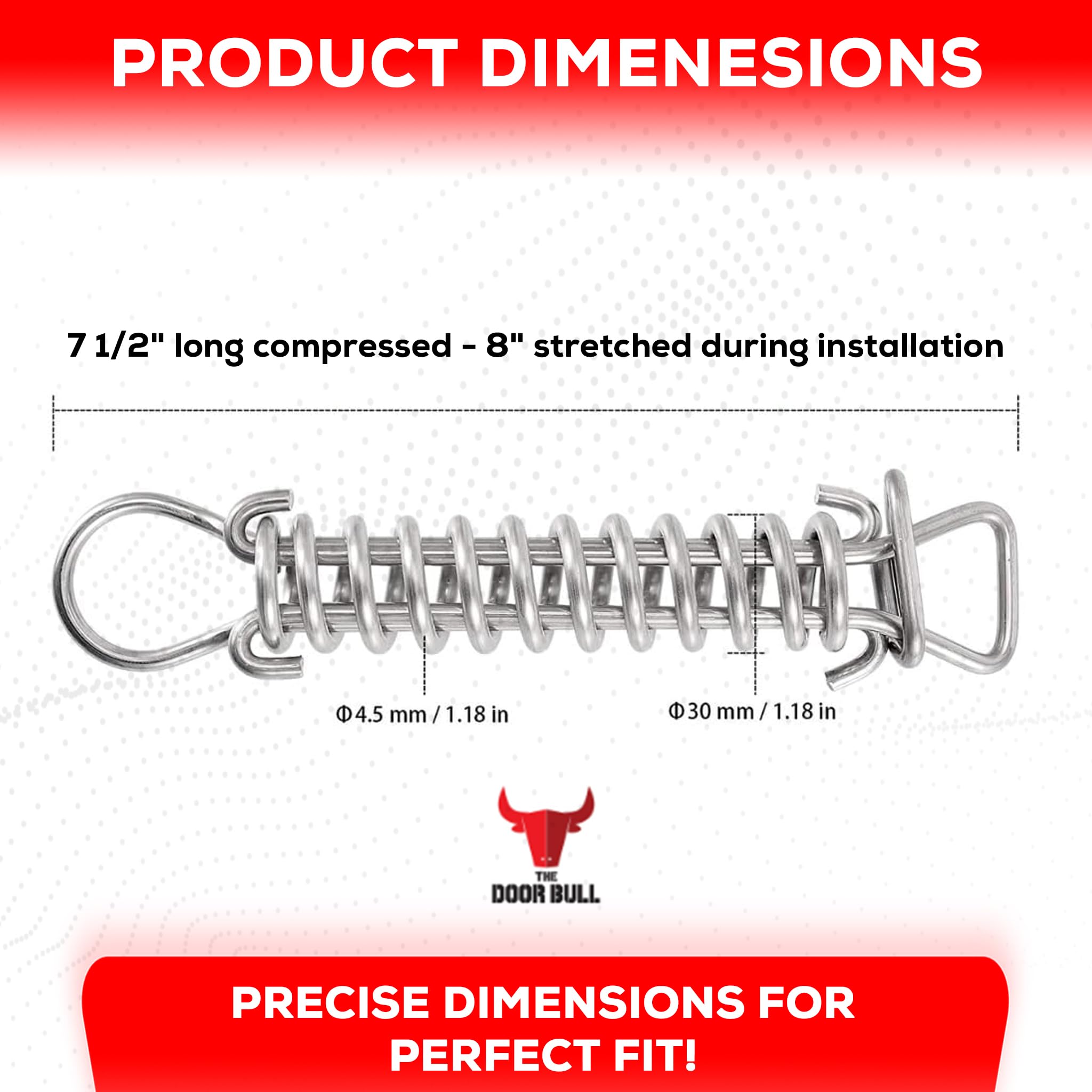 The Door Bull 8-inch stainless steel spring helps protect and extend pool covers.