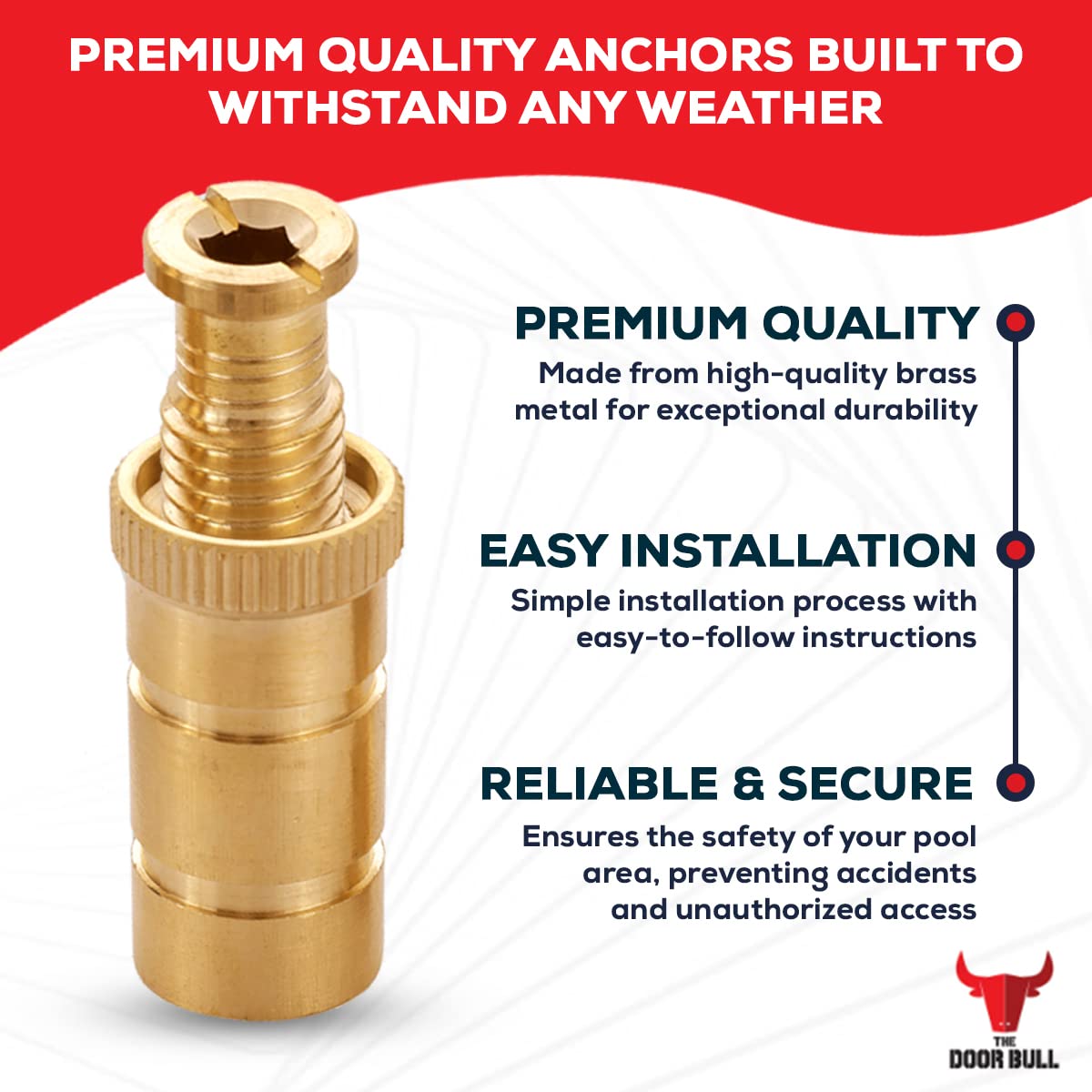 The Door Bull brass head screw inserts securely lock anchors in minutes.
