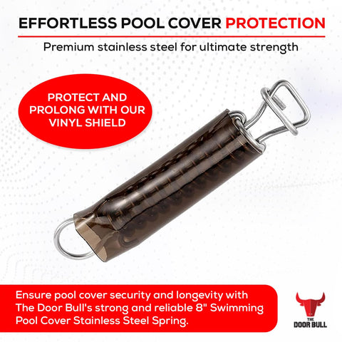 The Door Bull protective vinyl cover guards pool edges during windy conditions.