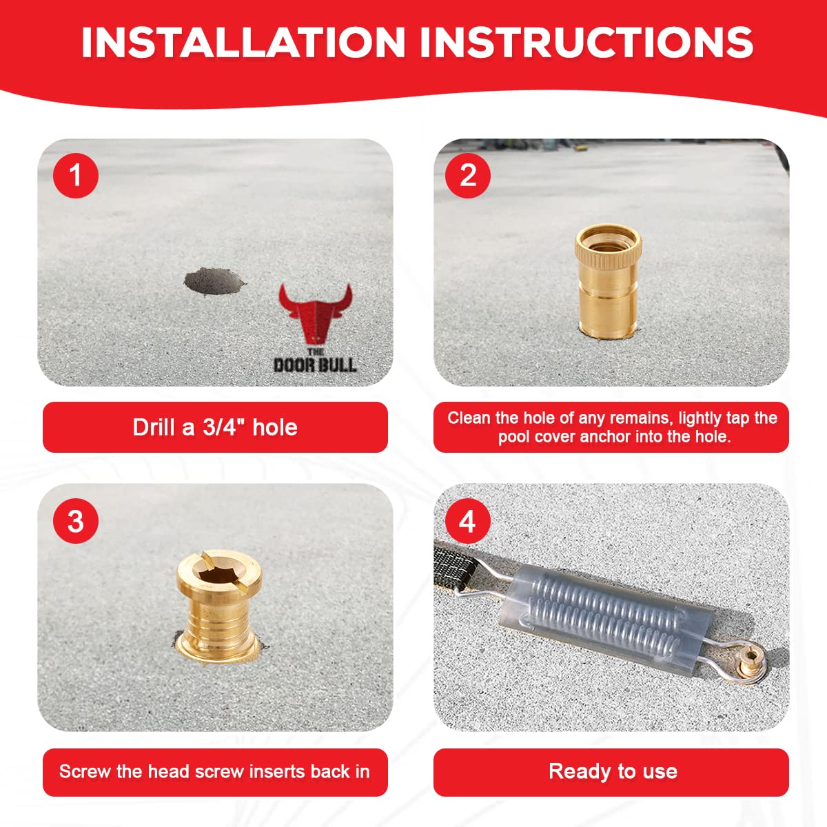 The Door Bull universal-fit anchors for 3/4-inch holes on concrete or pavers.