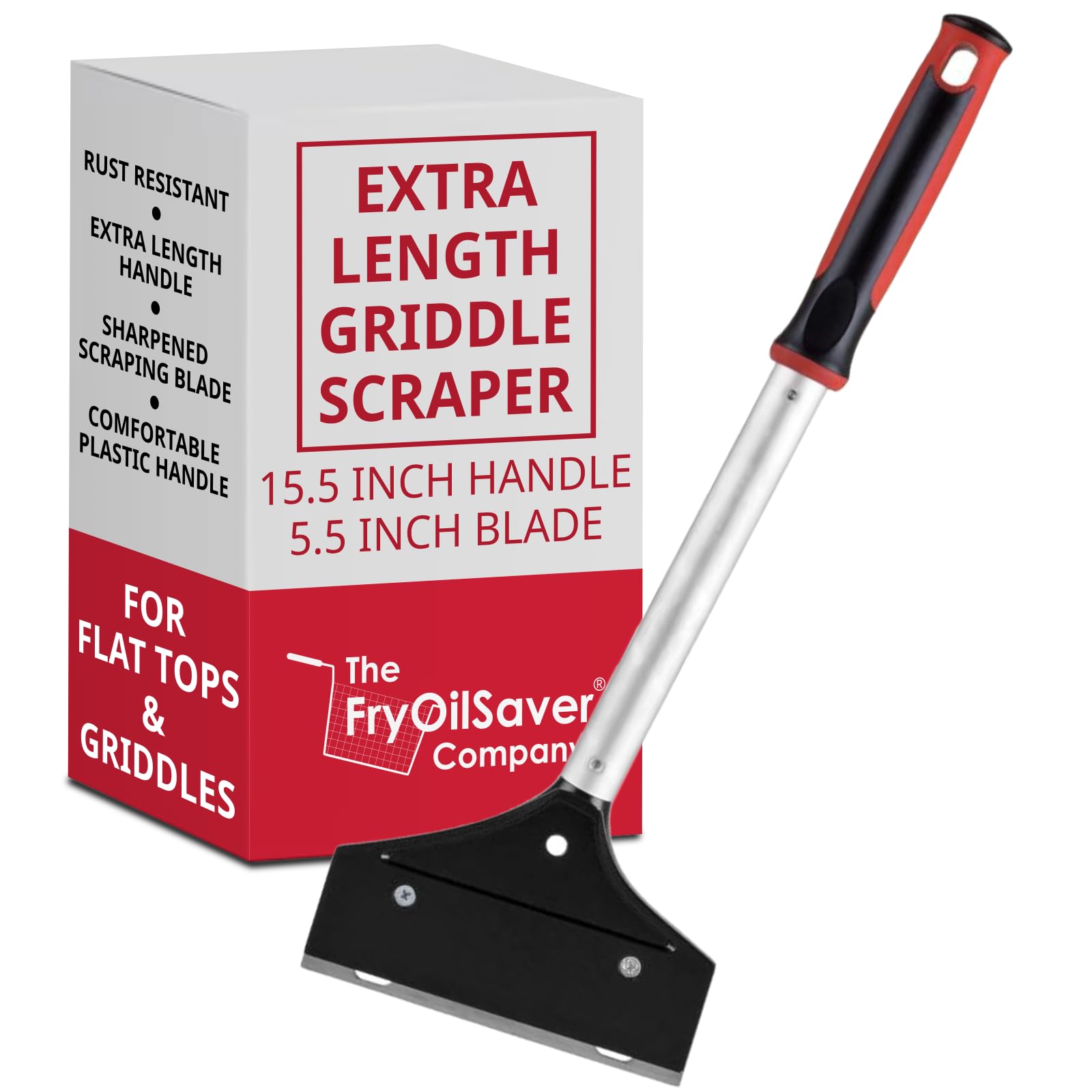 THE FRYOILSAVER CO heavy-duty griddle scraper with long handle for safe, effective cleaning.