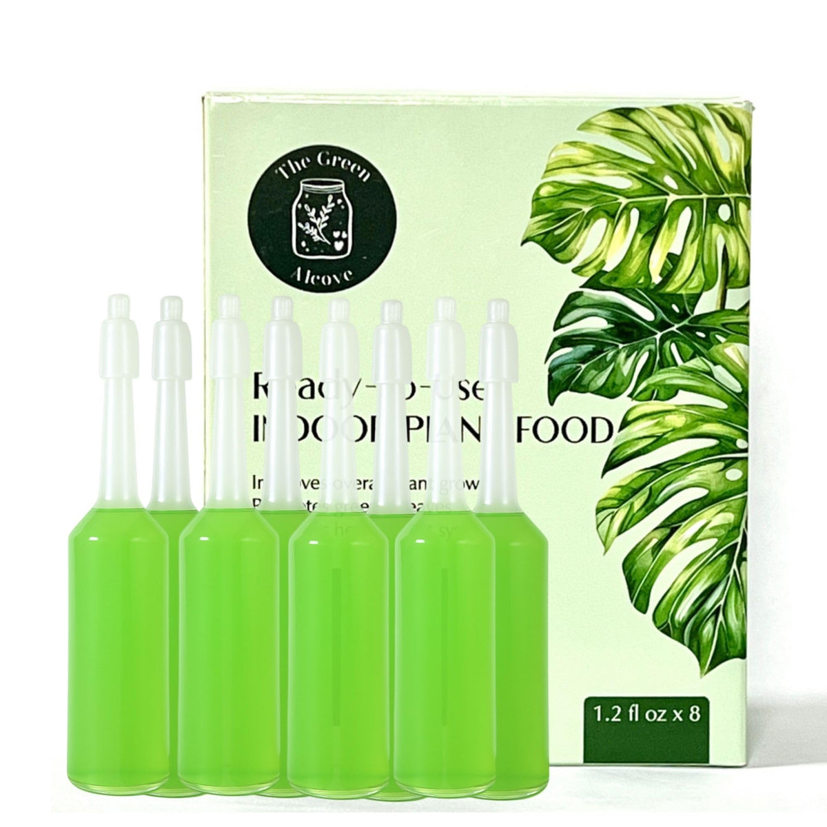The Green Alcove Balance bottle pour demonstrates steady release for healthy indoor plants.