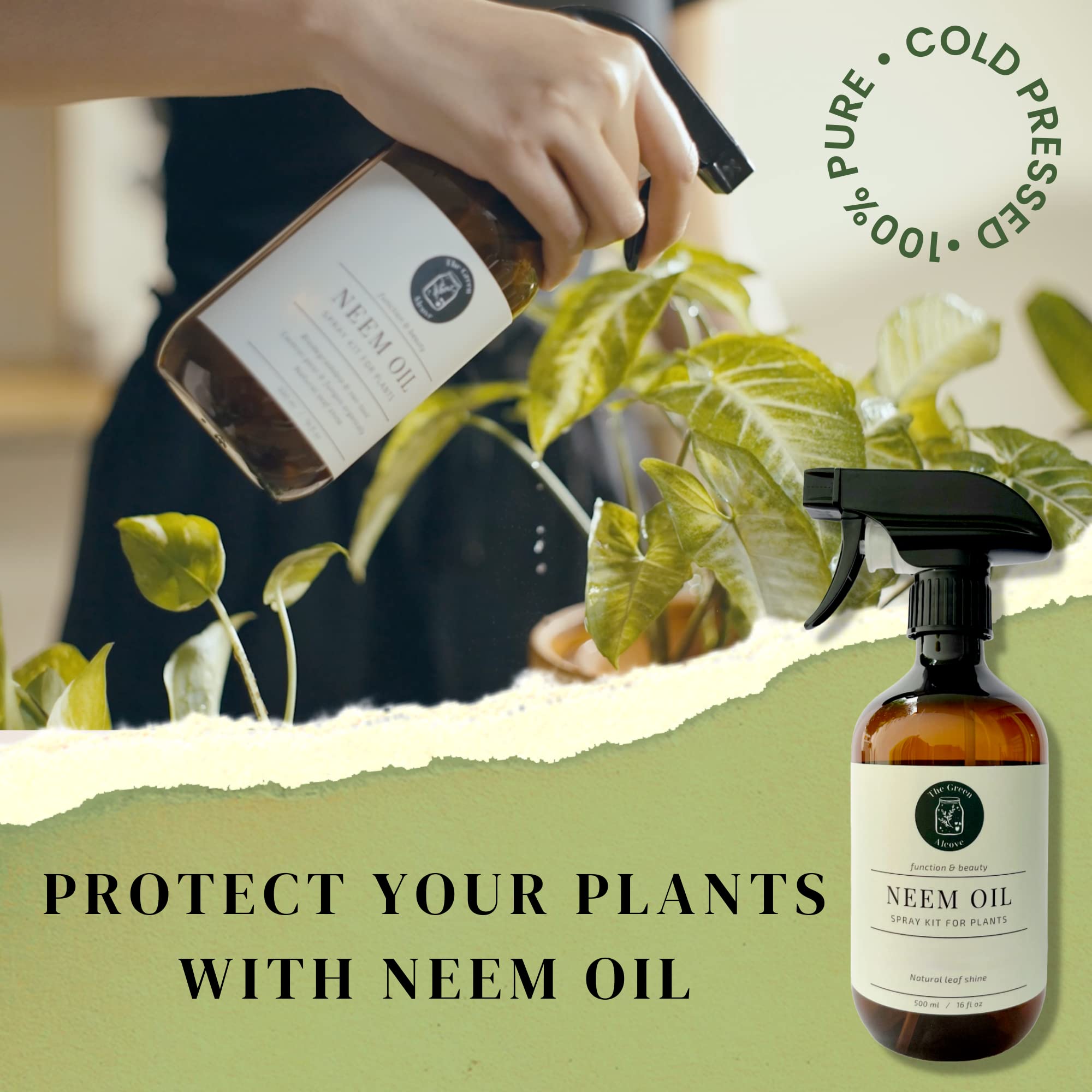 The Green Alcove amber spray bottle offers mist, stream, and off settings for flexible application.