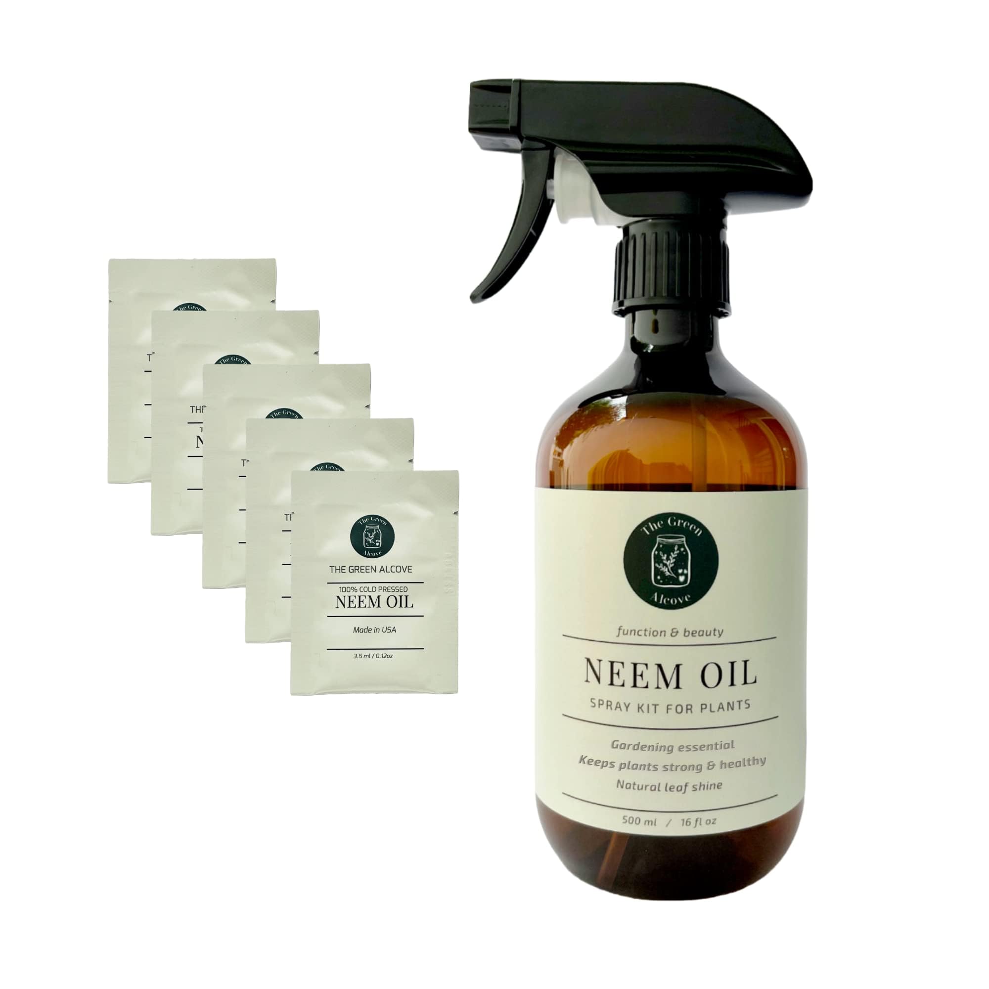 The Green Alcove neem oil spray bottle for plants delivers a fine mist for healthy indoor greenery.