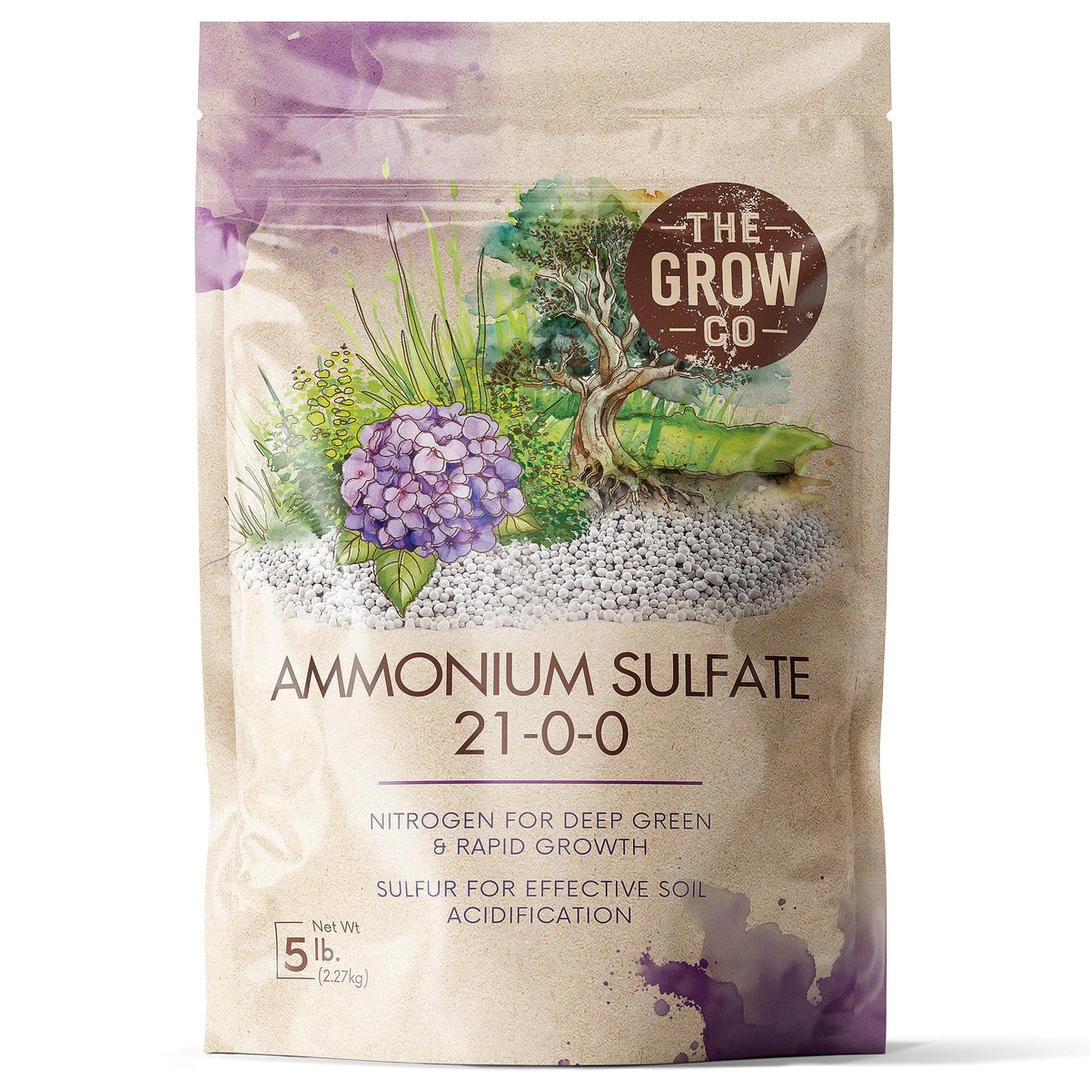 The Grow Co ammonium sulfate 21-0-0 bottle boosts nitrogen for fast, vibrant growth.
