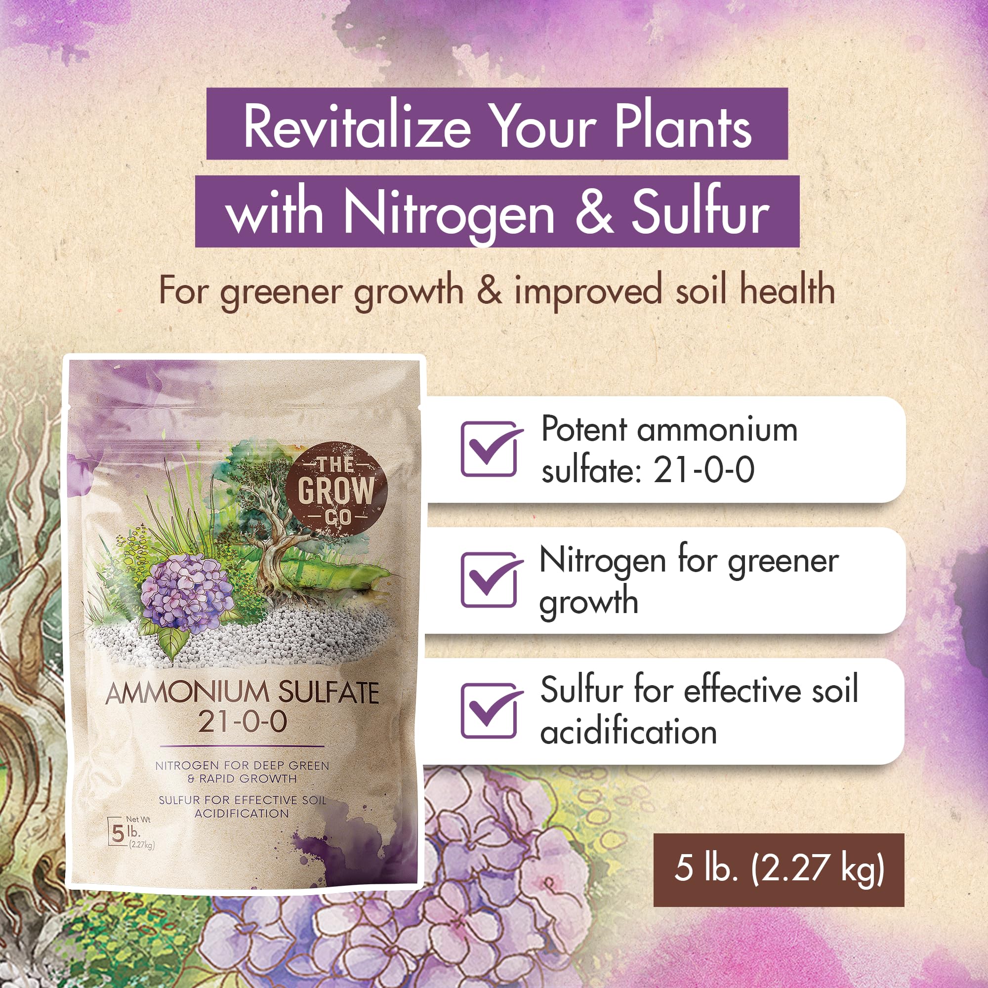 The Grow Co ammonium sulfate granules closeup highlight rich texture for soil feeding.