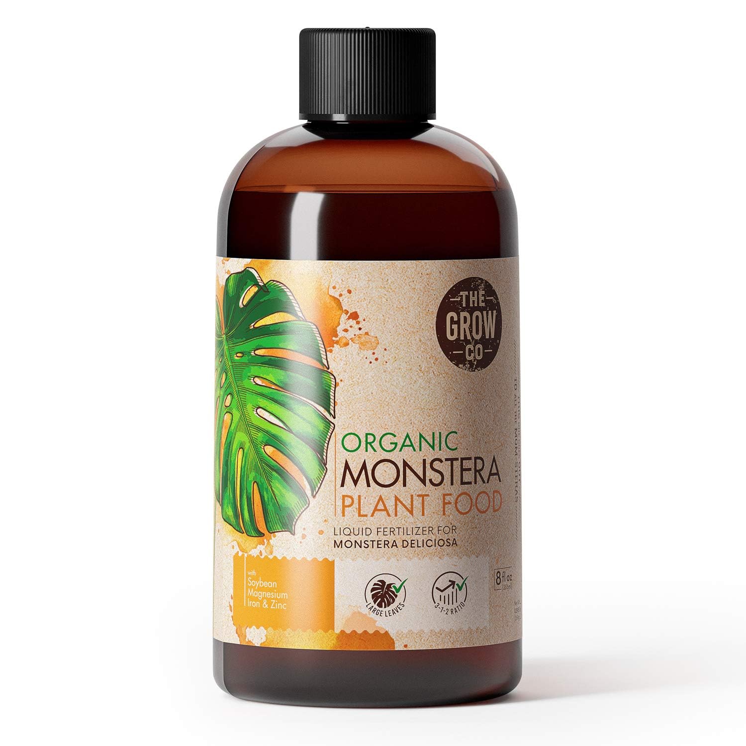 The Grow Co Monstera Plant Food bottle promotes healthy tropical leaves.