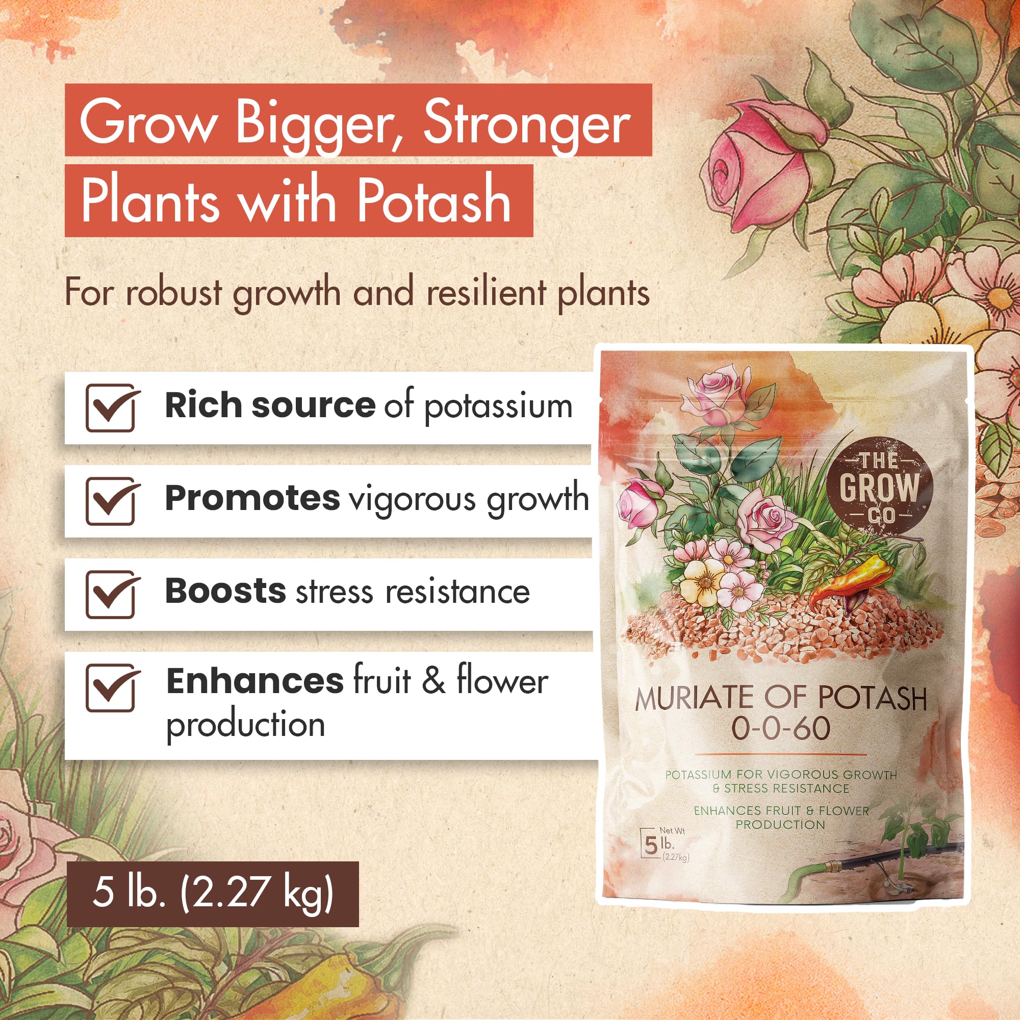 Crystal granules from The Grow Co Muriate of Potash feed roots with essential potassium