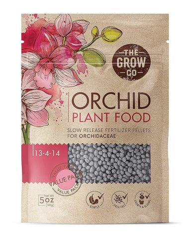 The Grow Co Orchid Plant Food bottle showing slow-release nutrients for healthy blooms