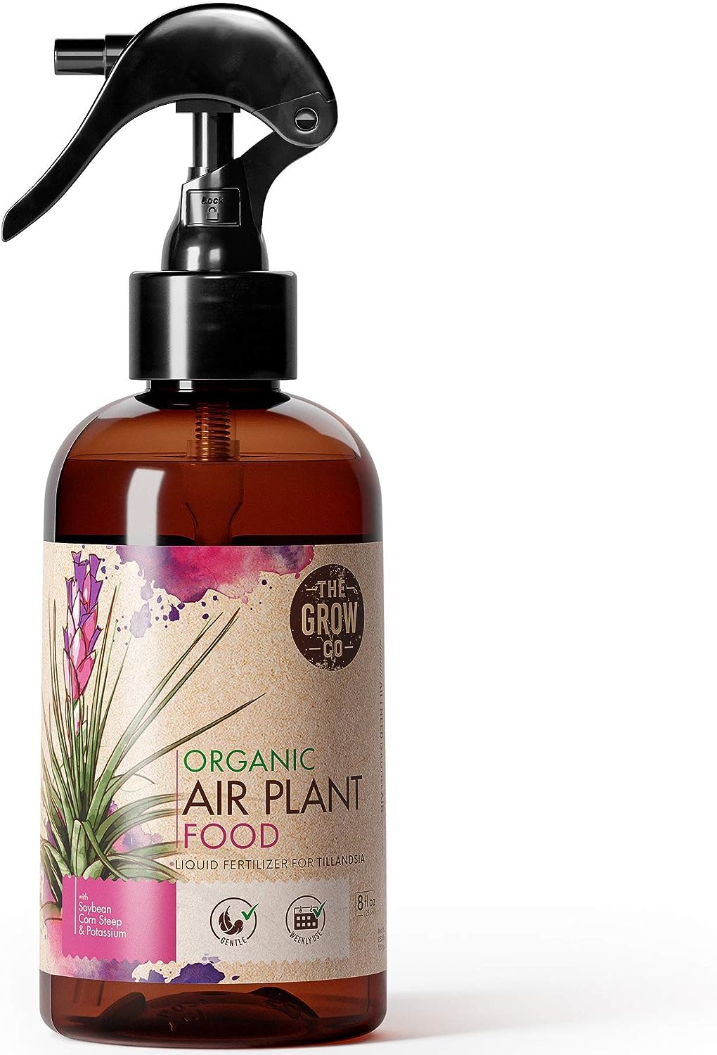 The Grow Co Organic Ready-to-Spray Air Plant Food bottle top pour for easy dosing.