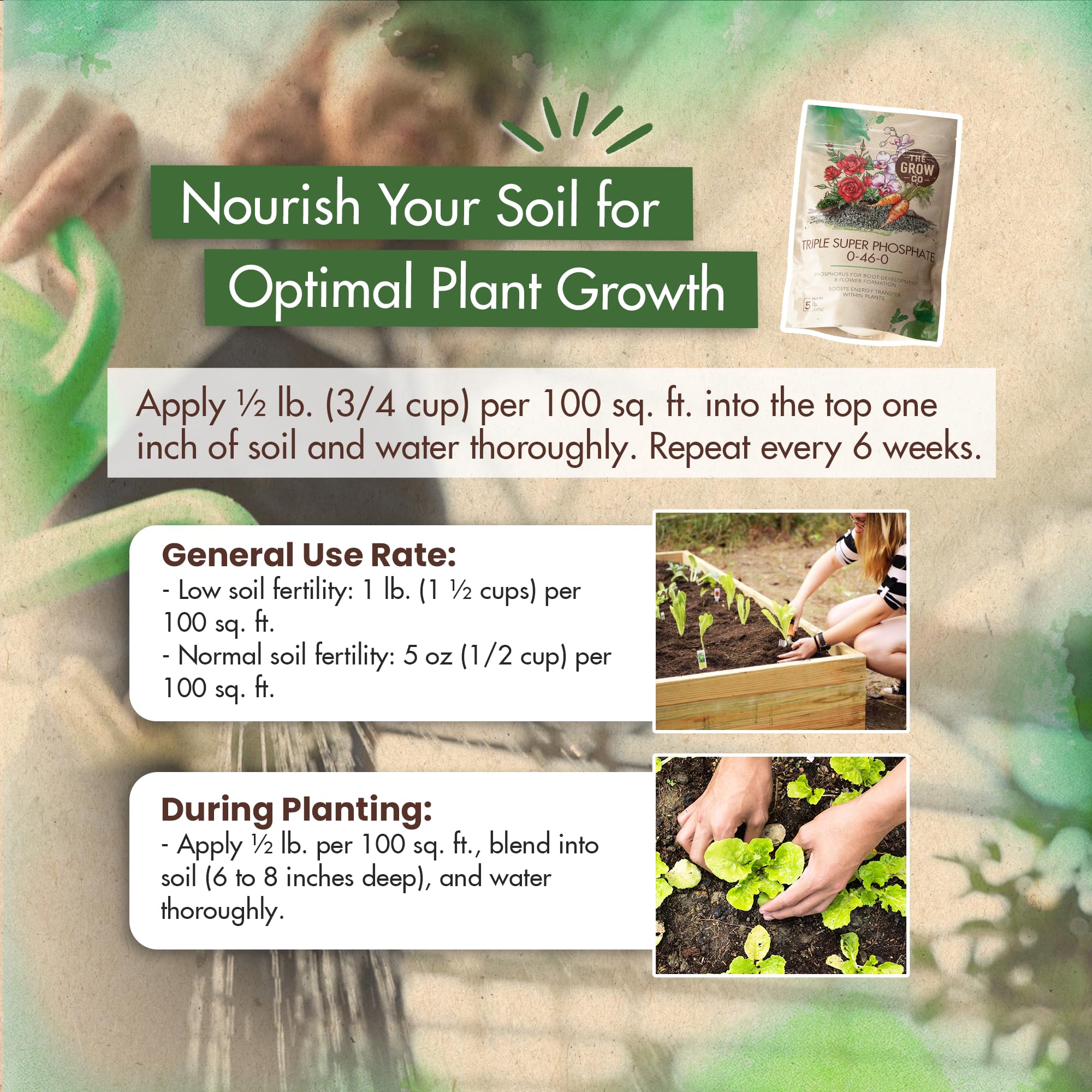 The Grow Co triple super phosphate is easy to apply and waters in well.