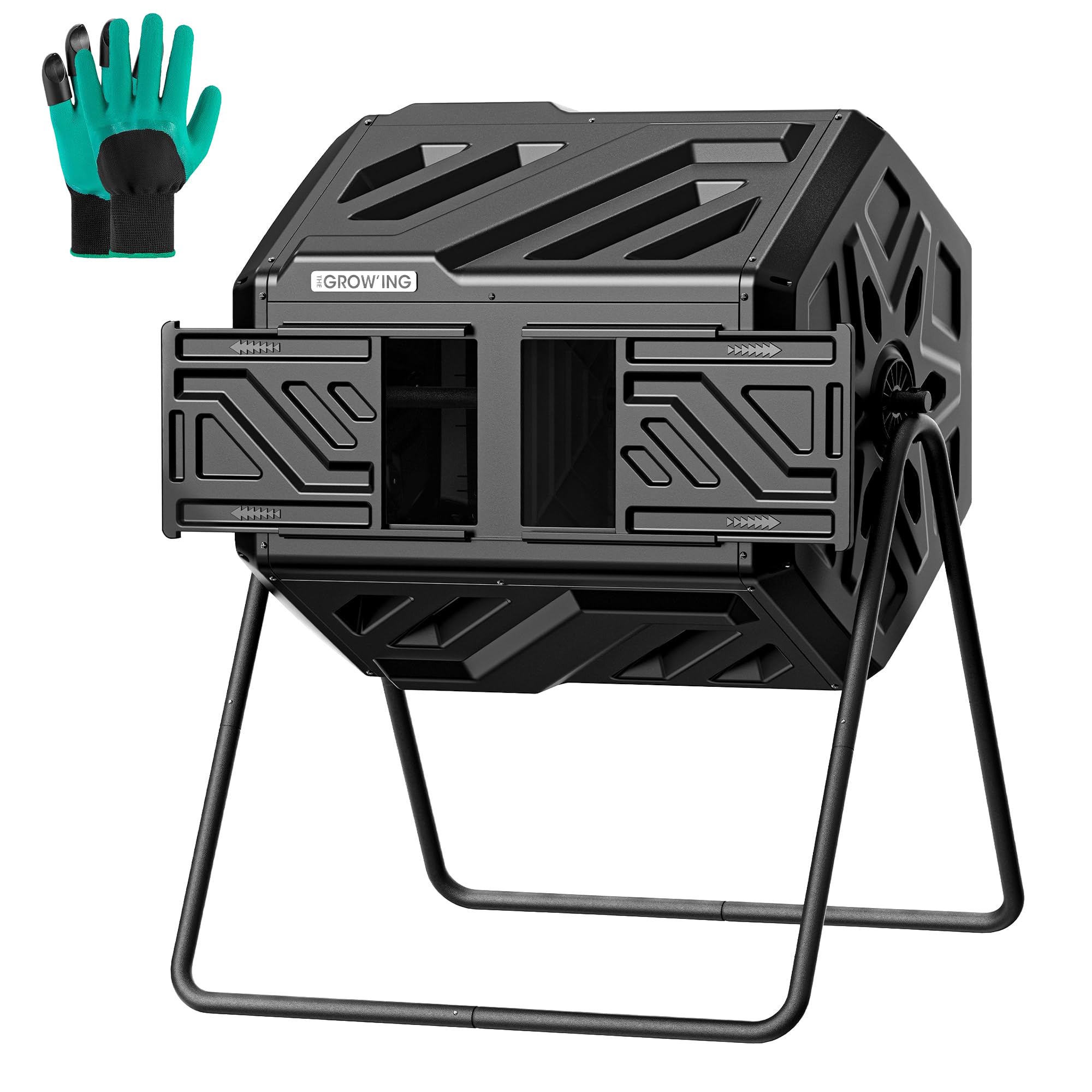 The Grow'Ing 43-gallon compost bin in assembly phase showing quick setup