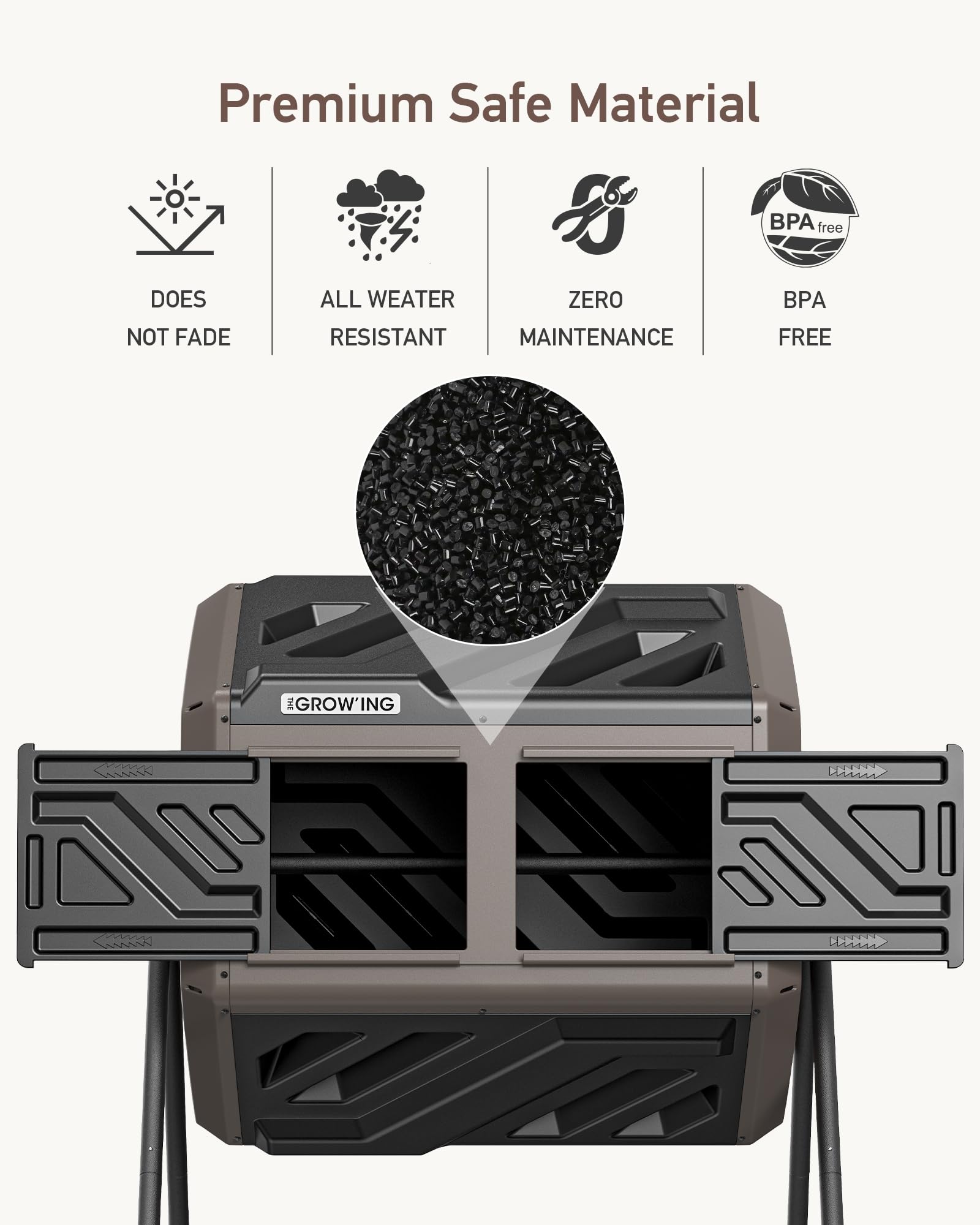 The Grow'Ing BPA-free plastic exterior resists cracking while keeping recyclables accessible.