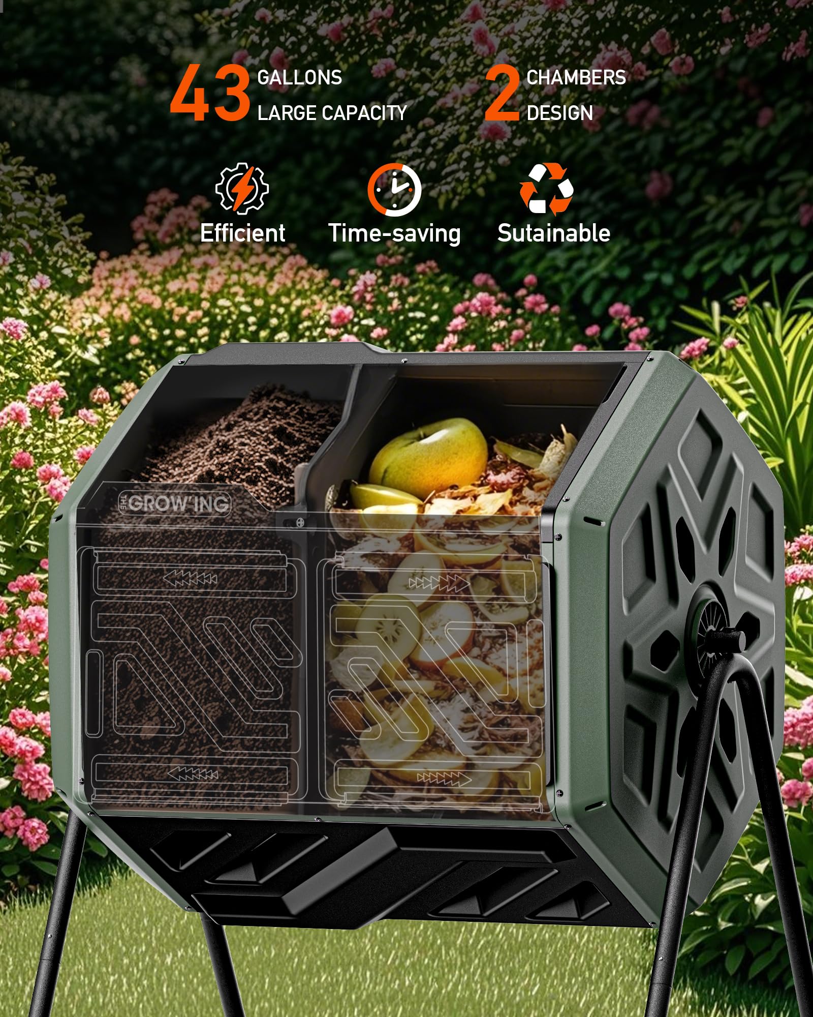 THE GROW'ING built-in turner close-up shows easy turning to mix contents.