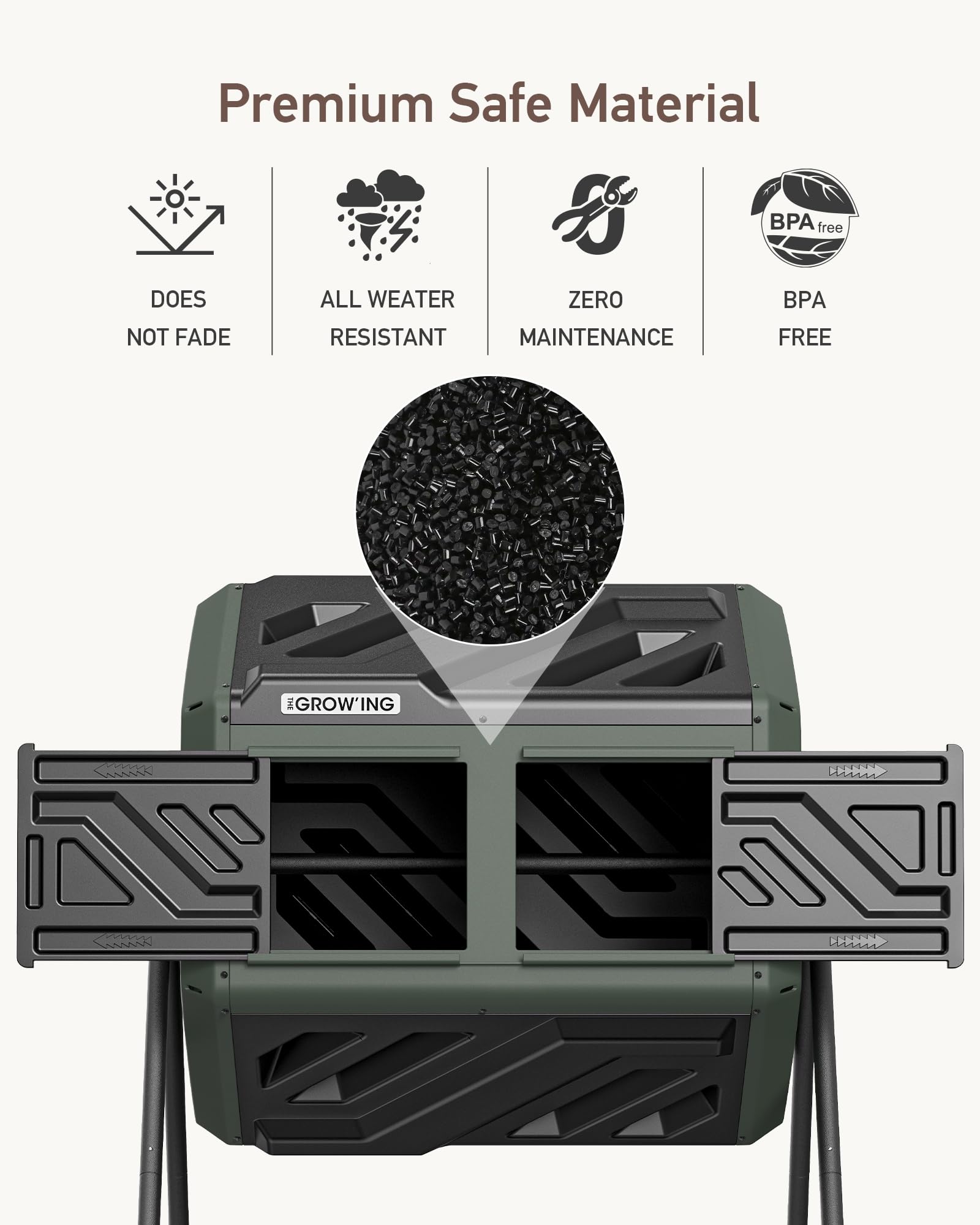 THE GROW'ING compact footprint in-use photo shows space-saving outdoor placement.