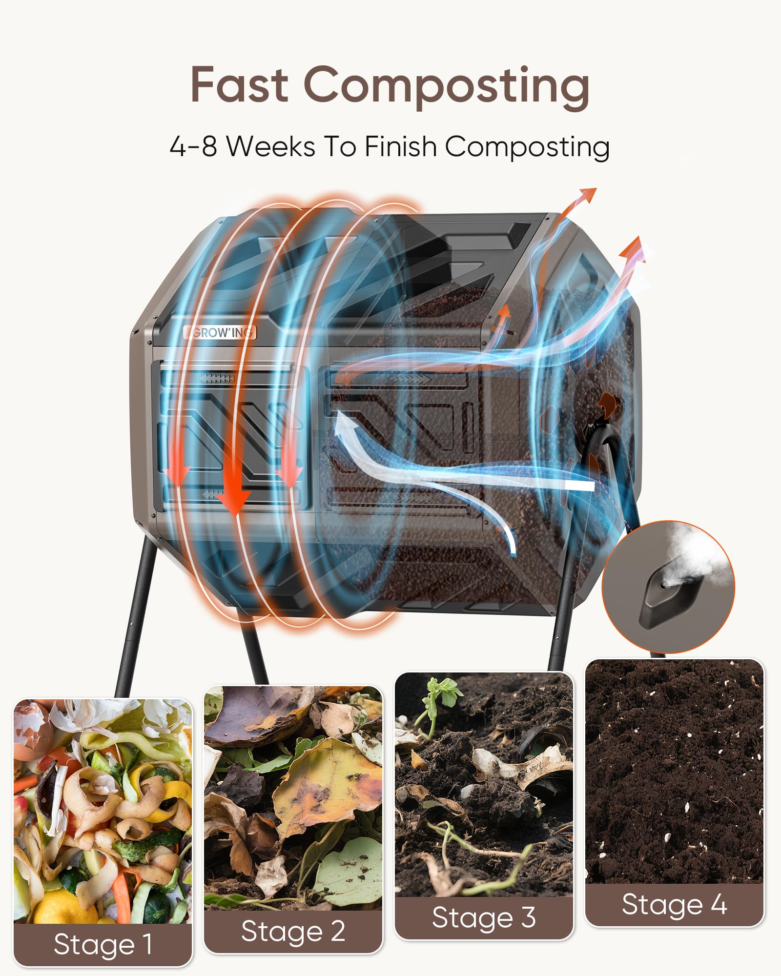 The Grow'Ing exterior features heat-absorbing finish for effective cycling.