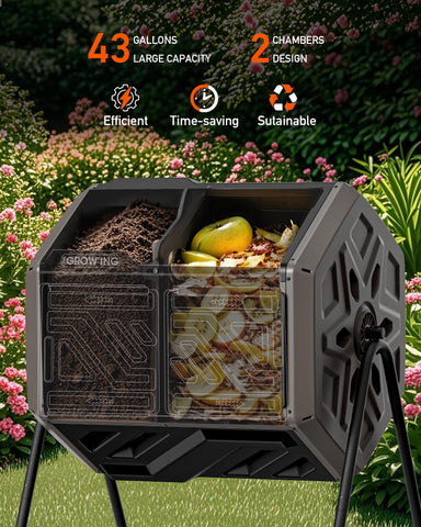 The Grow'Ing vented aeration system promotes faster breakdown of kitchen and yard waste.