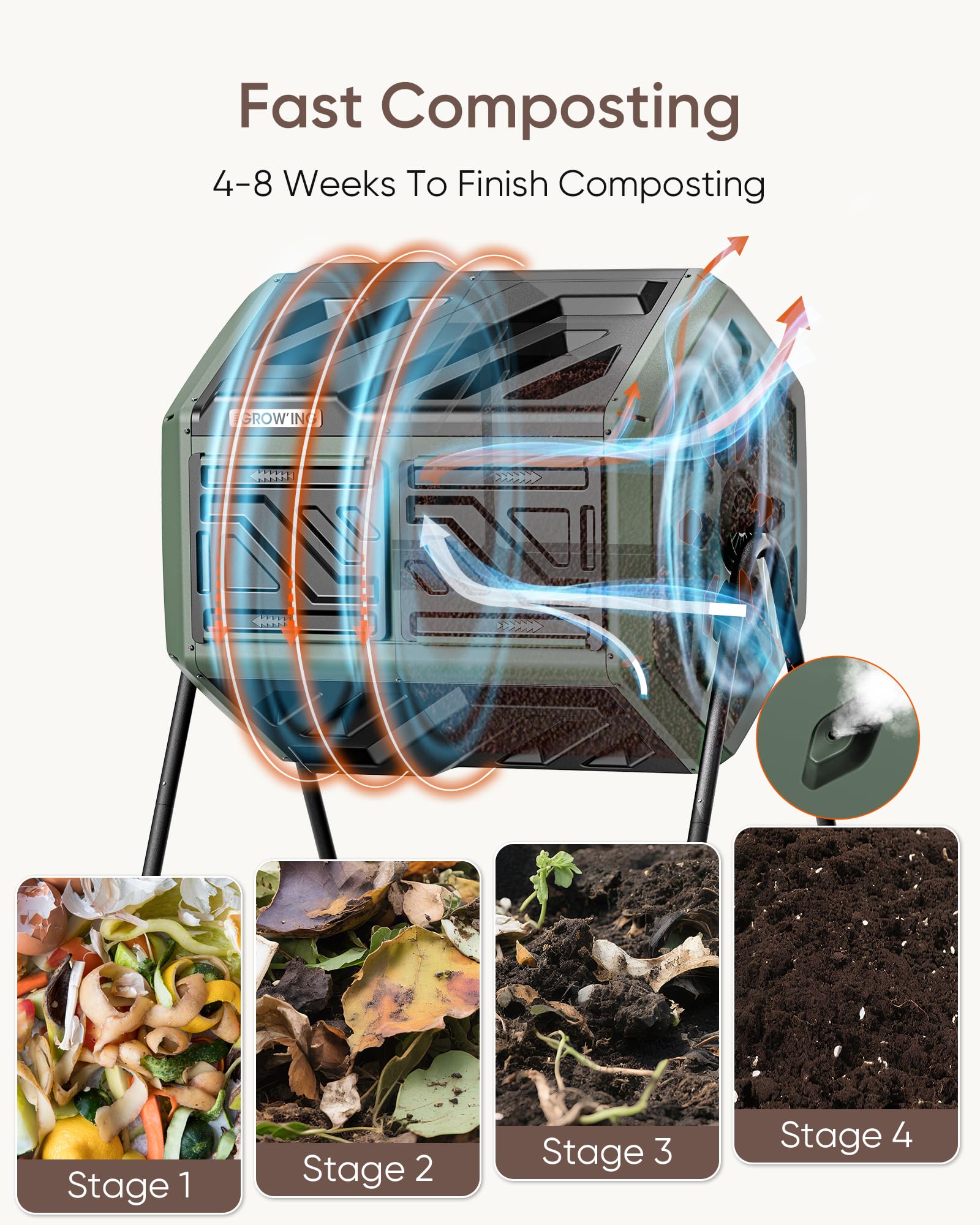 THE GROW'ING weatherproof frame close-up demonstrates sturdy, rust-resistant construction.