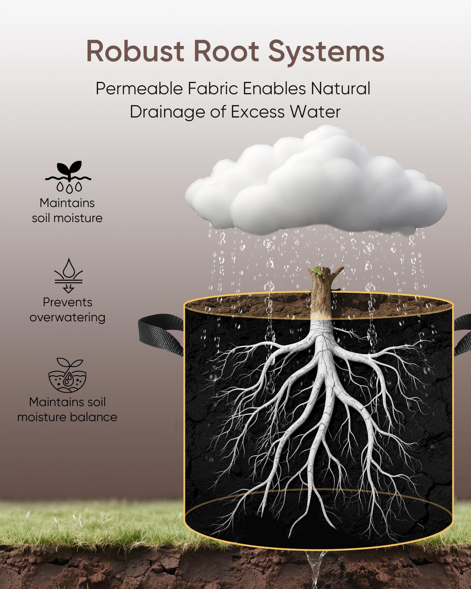 The Growing 1 gallon bag in use demonstrates breathable fabric for healthy root growth