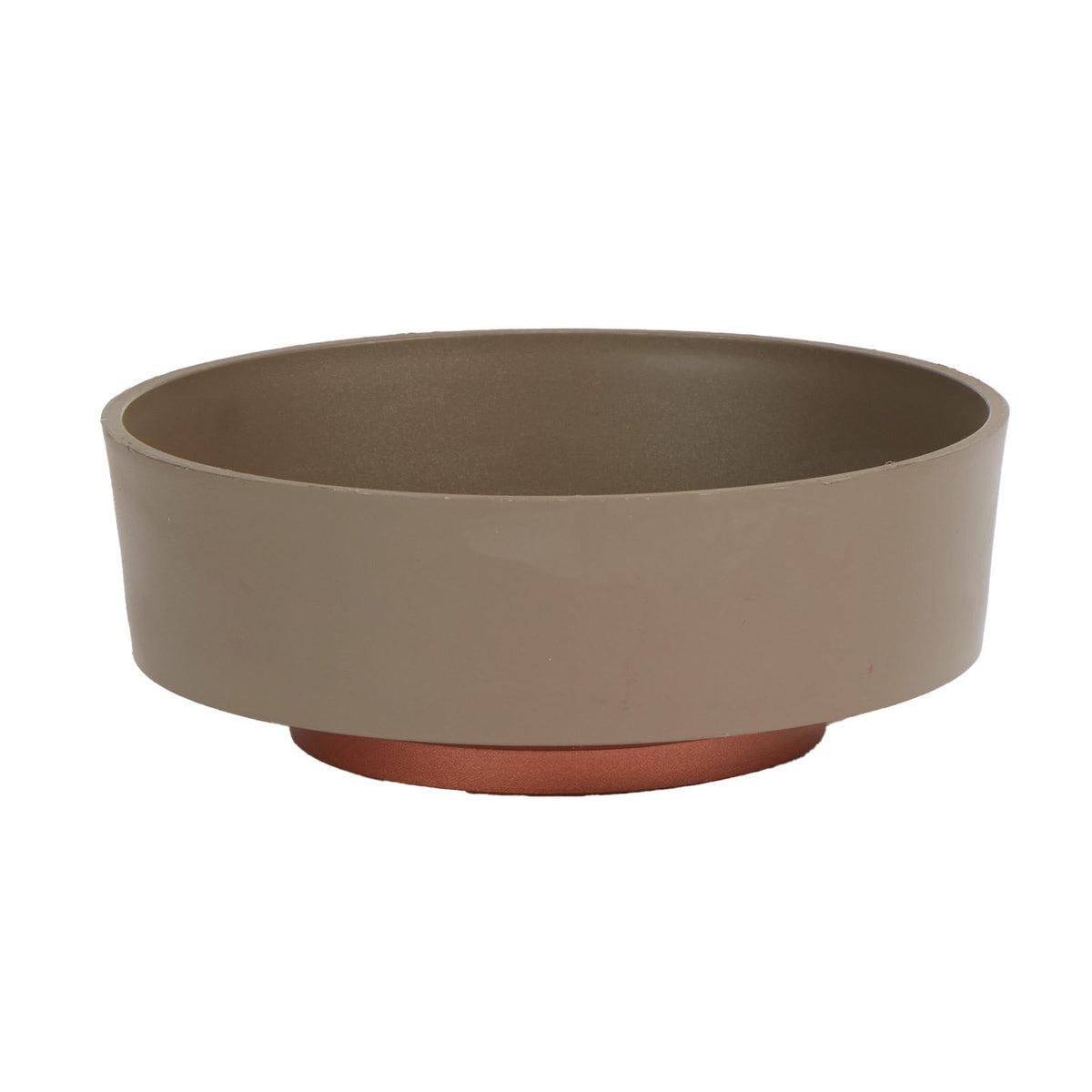 The HC Companies Capri Bowl with artisan taupe and copper bottom, perfect for indoors.