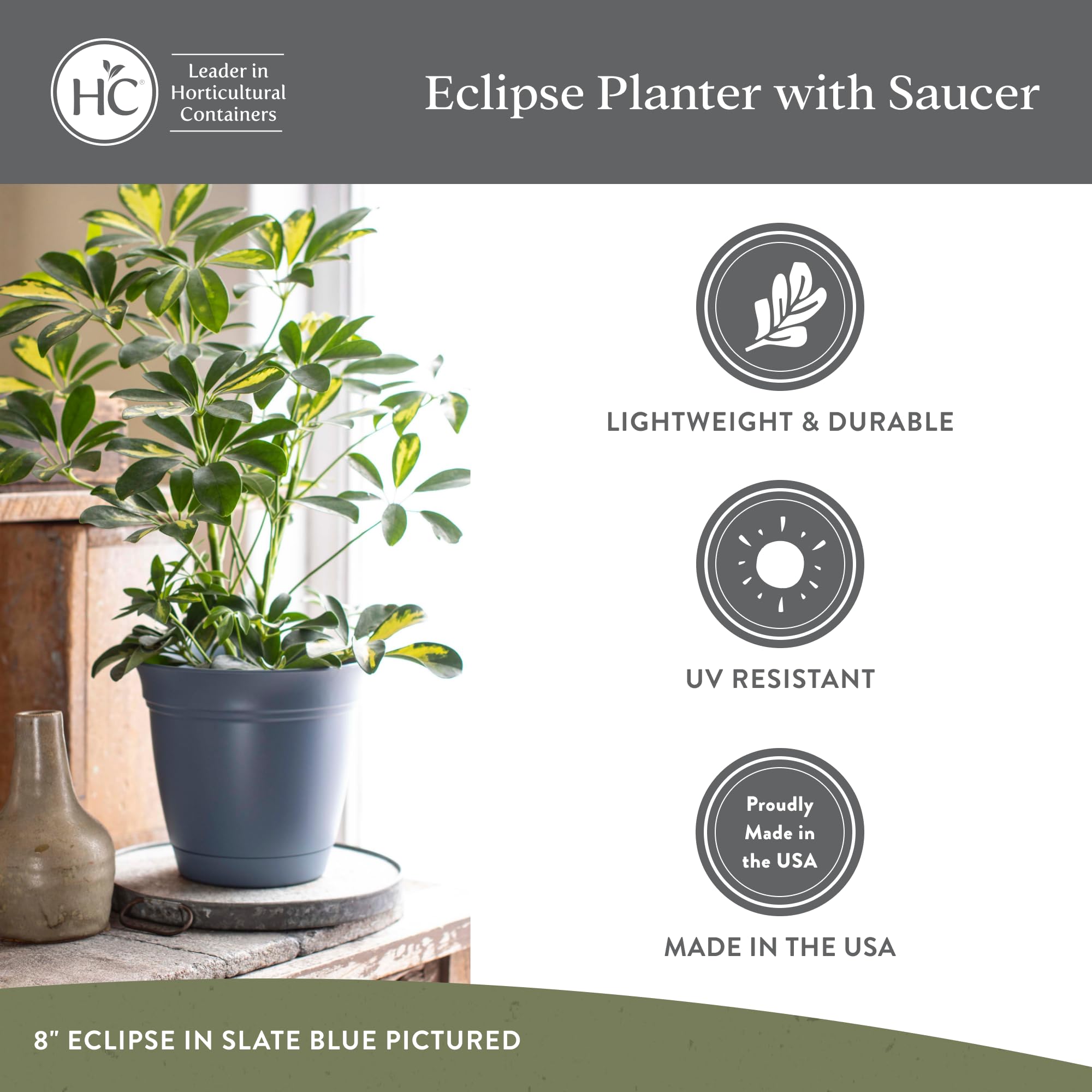 The HC Eclipse features a modern matte finish that complements decor.