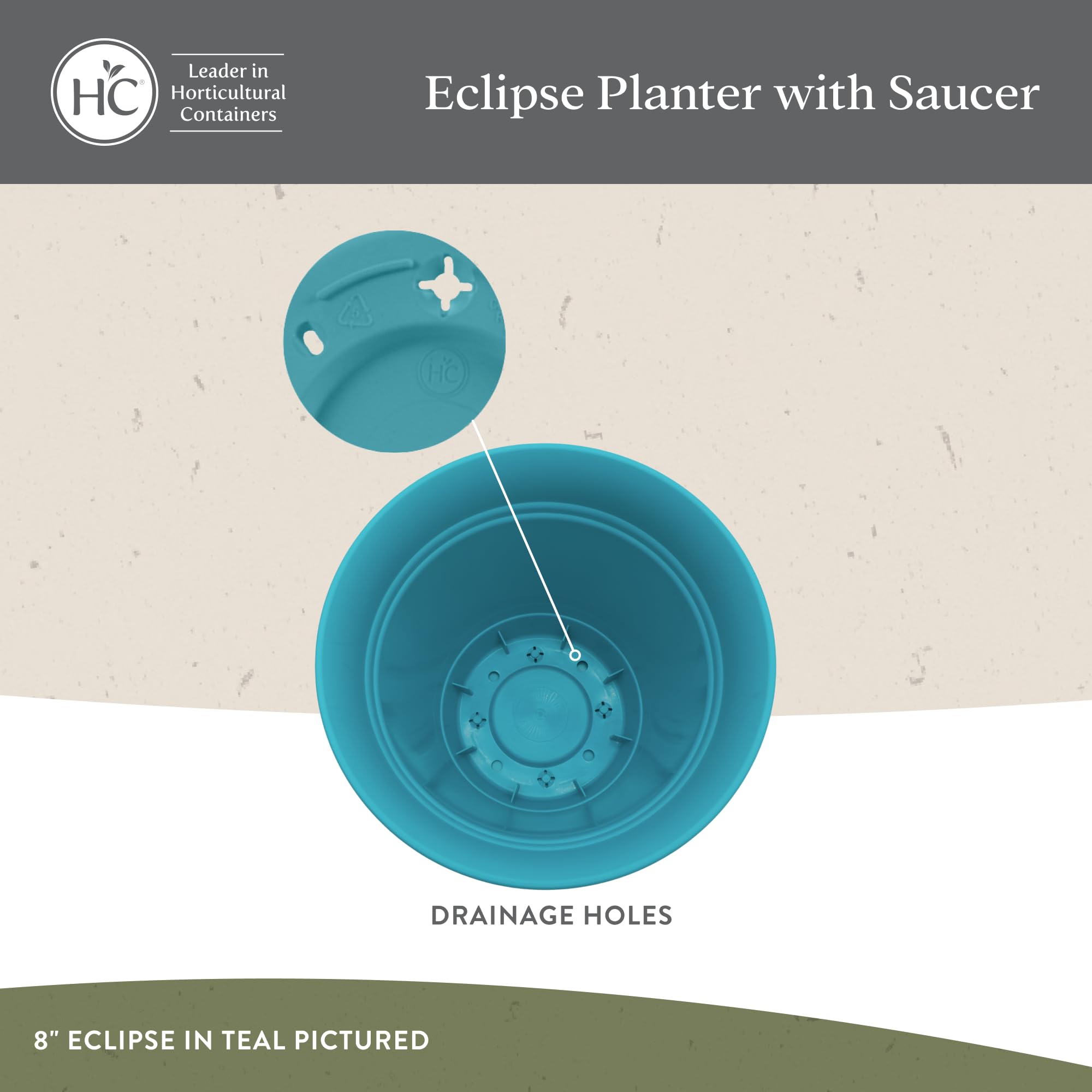 Eclipse planter uses UV-resistant polypropylene for durable, fade-resistant display.