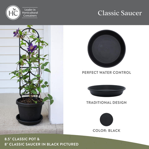 The HC Companies saucer in black, 12in, drainage capture to protect indoor surfaces