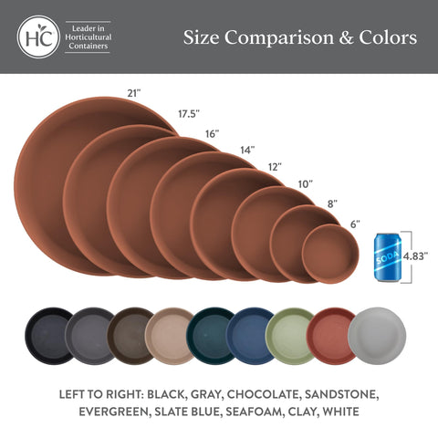 The HC Companies flower pot saucer shows 21-inch size for larger planters.