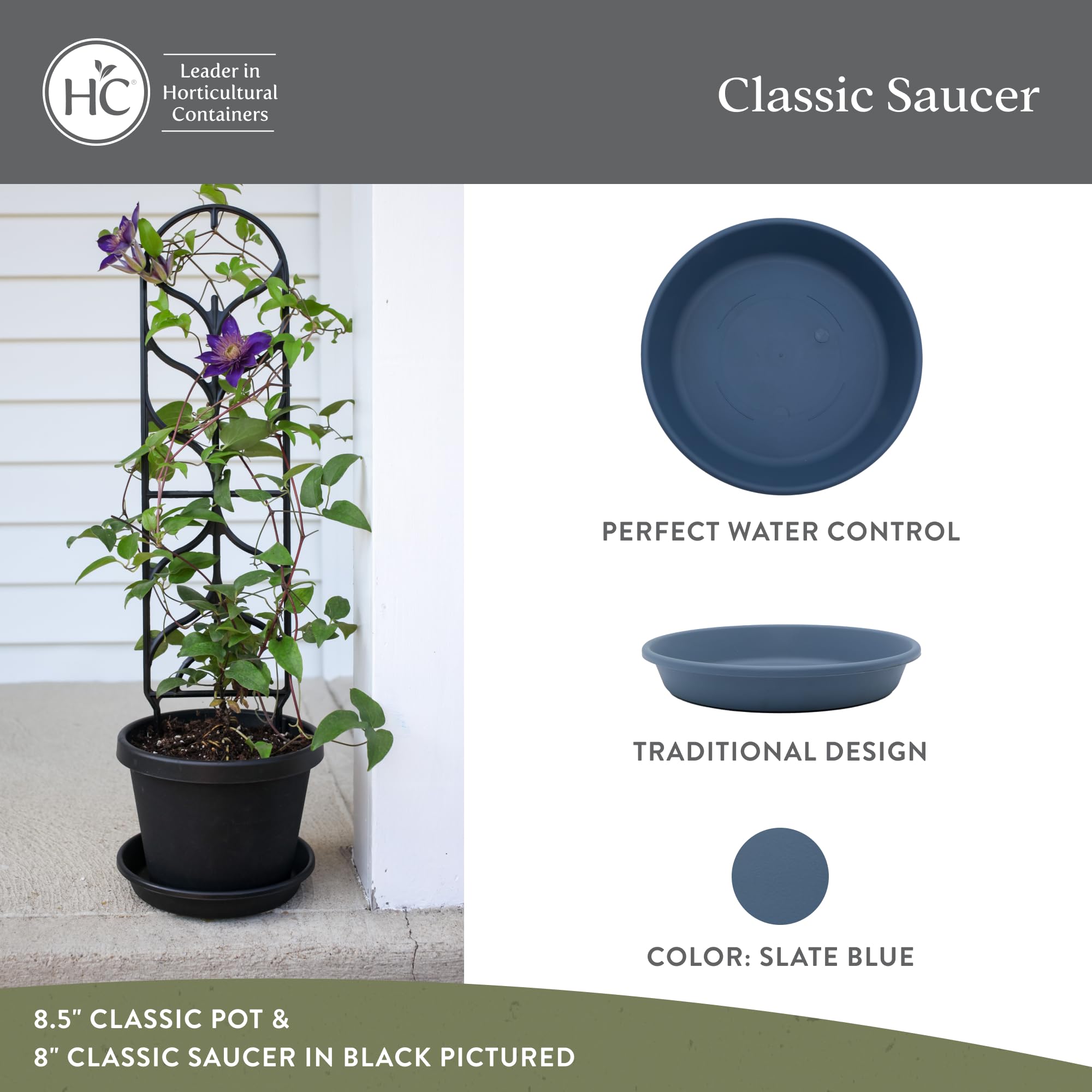 The HC Companies plastic drip tray provides reliable water control for home gardens.