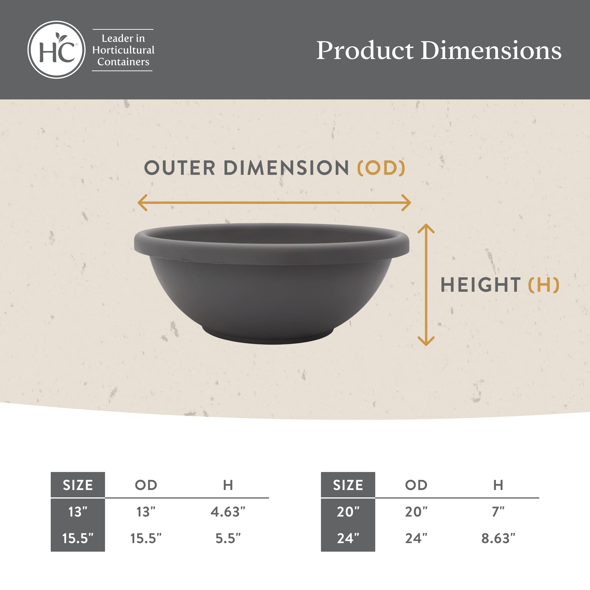 The HC Companies shallow planter interior view, ideal for succulents and herbs.
