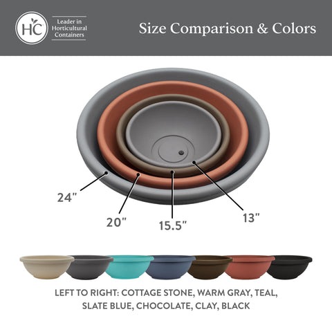 The HC Companies shallow planter shown on a patio, a stylish outdoor decor option.