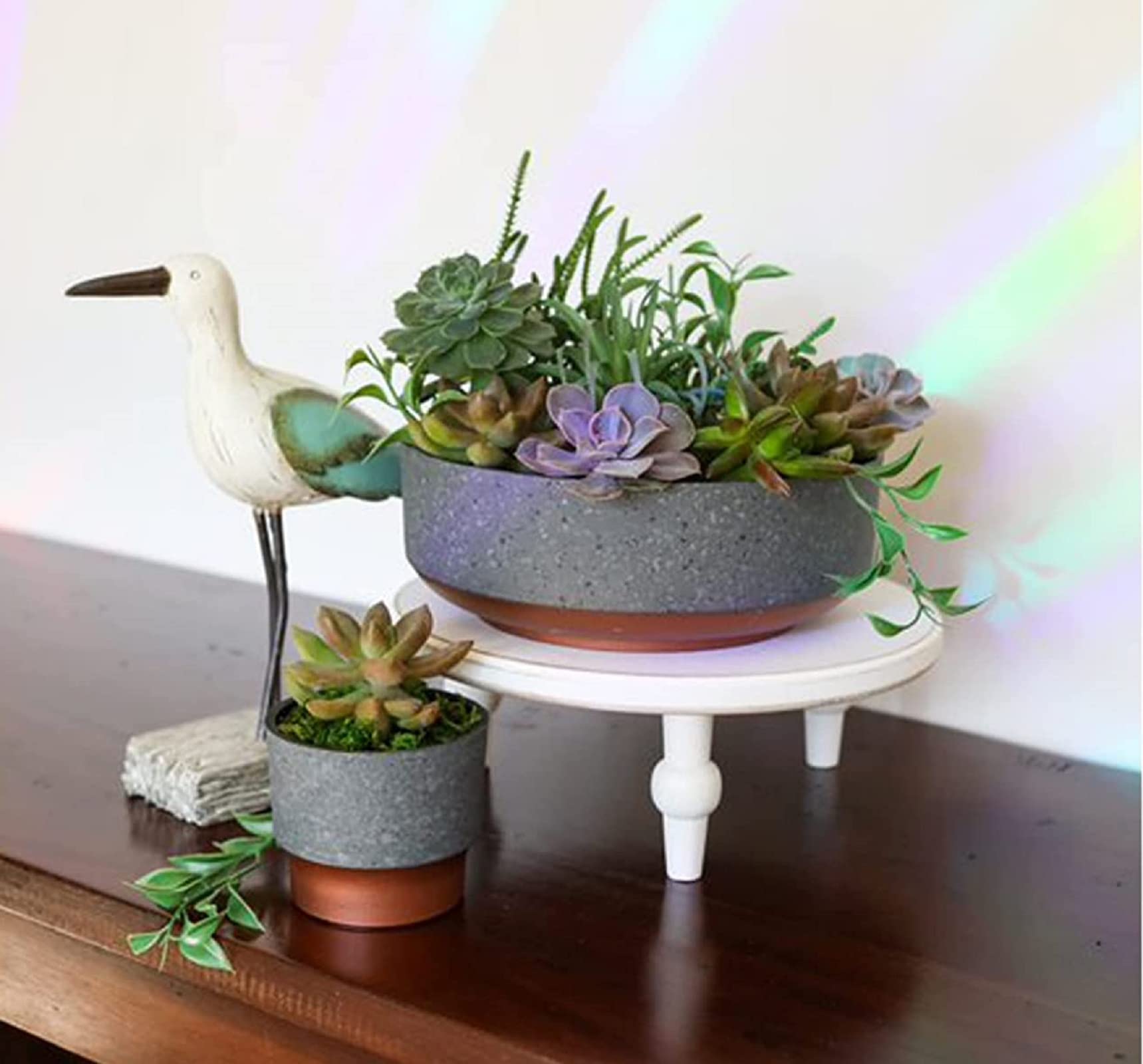 Sprite pot features a drainage hole for better water management of succulents.