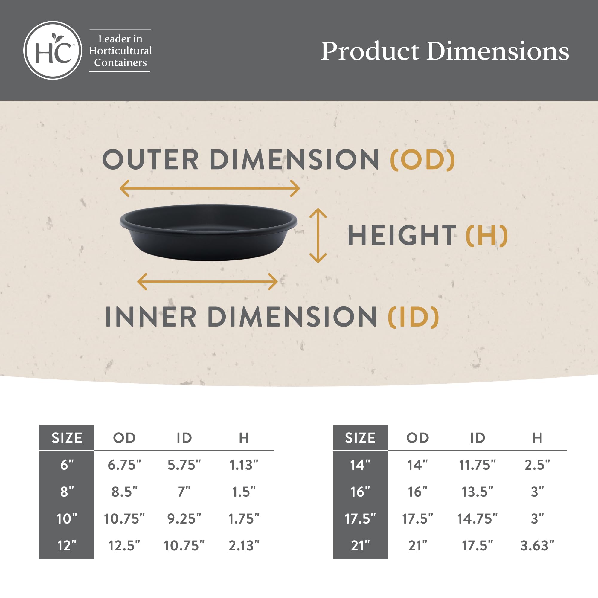 The HC Companies traditional round saucer complements indoor and outdoor plant arrangements.