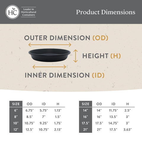The HC Companies traditional round saucer complements indoor and outdoor plant arrangements.