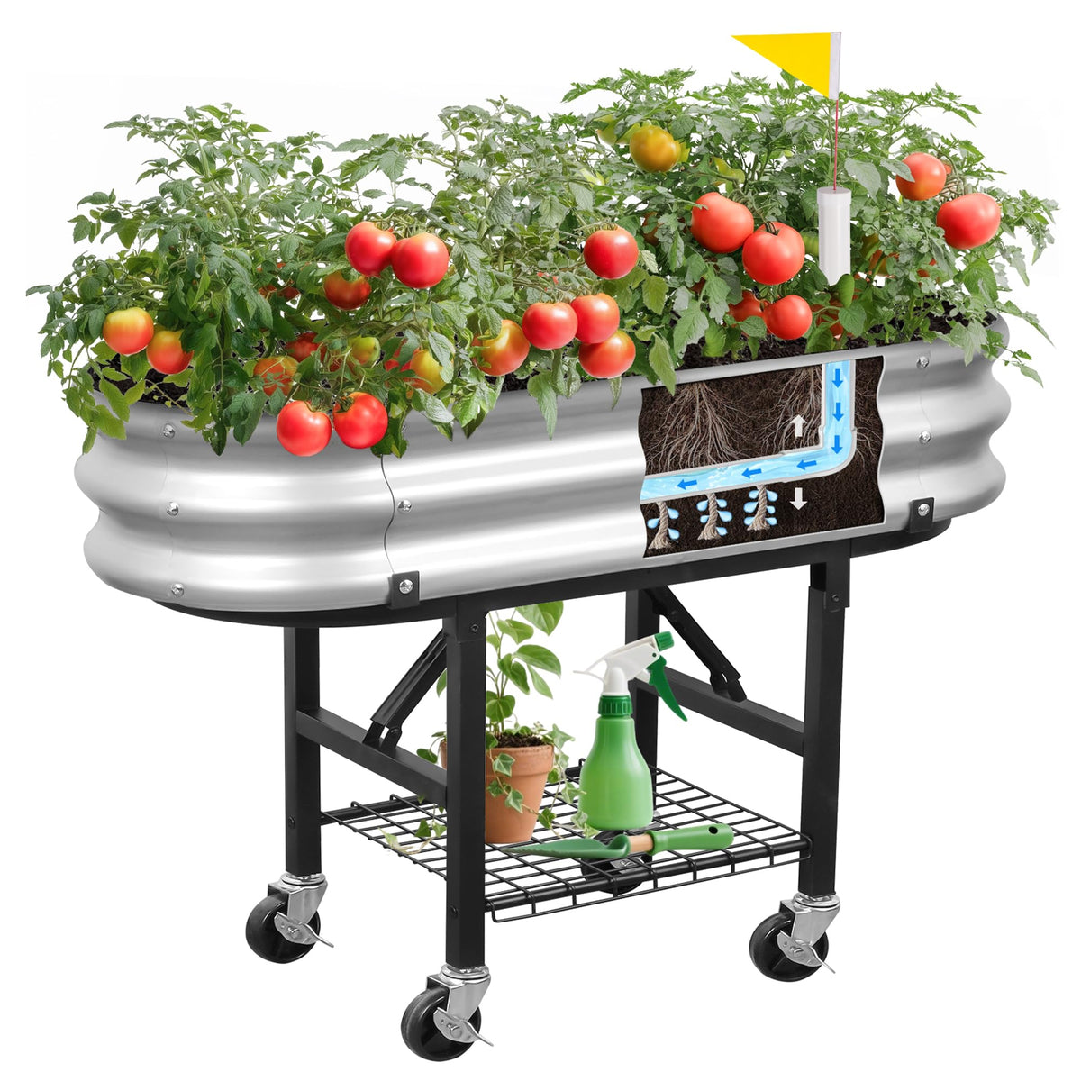 The Home Cult raised garden bed with legs and wheels for easy mobility.